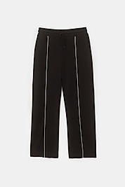 ki İplik Beli Lastikli Modal Kumaş Oversize Bol Paça Biyeli Eşofman Altı Siyah