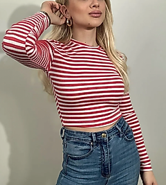 ESNEK KUMAŞ UZUN KOLLU ÇİZGİLİ CROP BODY