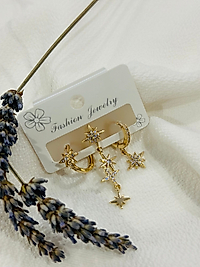 Pirinç gold renk yıldızlı 3lü küpe seti