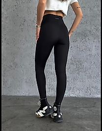 Kadın Sıkılaştırıcı Toparlayıcı Şardonlu Yüksek Bel Cepsiz Oys Tayt Siyah